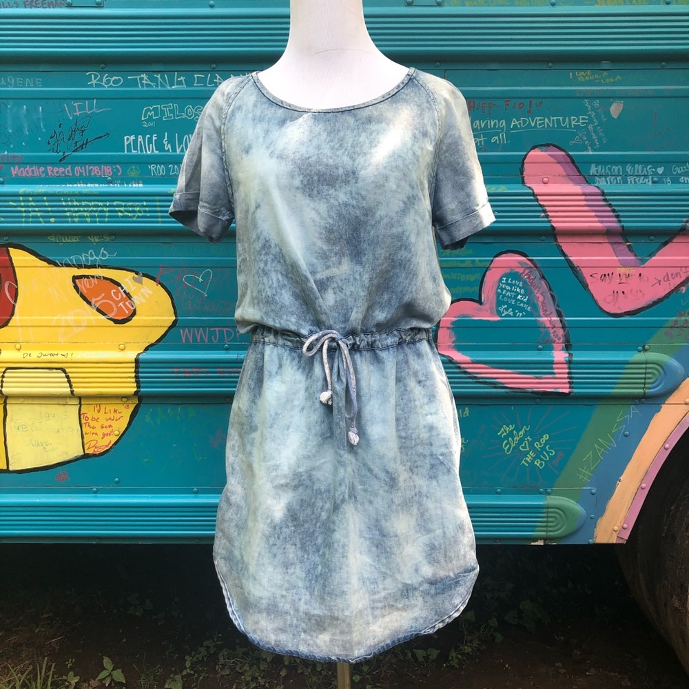 Bleach splattered faux denim dress size small